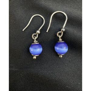 Sterling Silver Blue Cats Eye Dangle Earrings